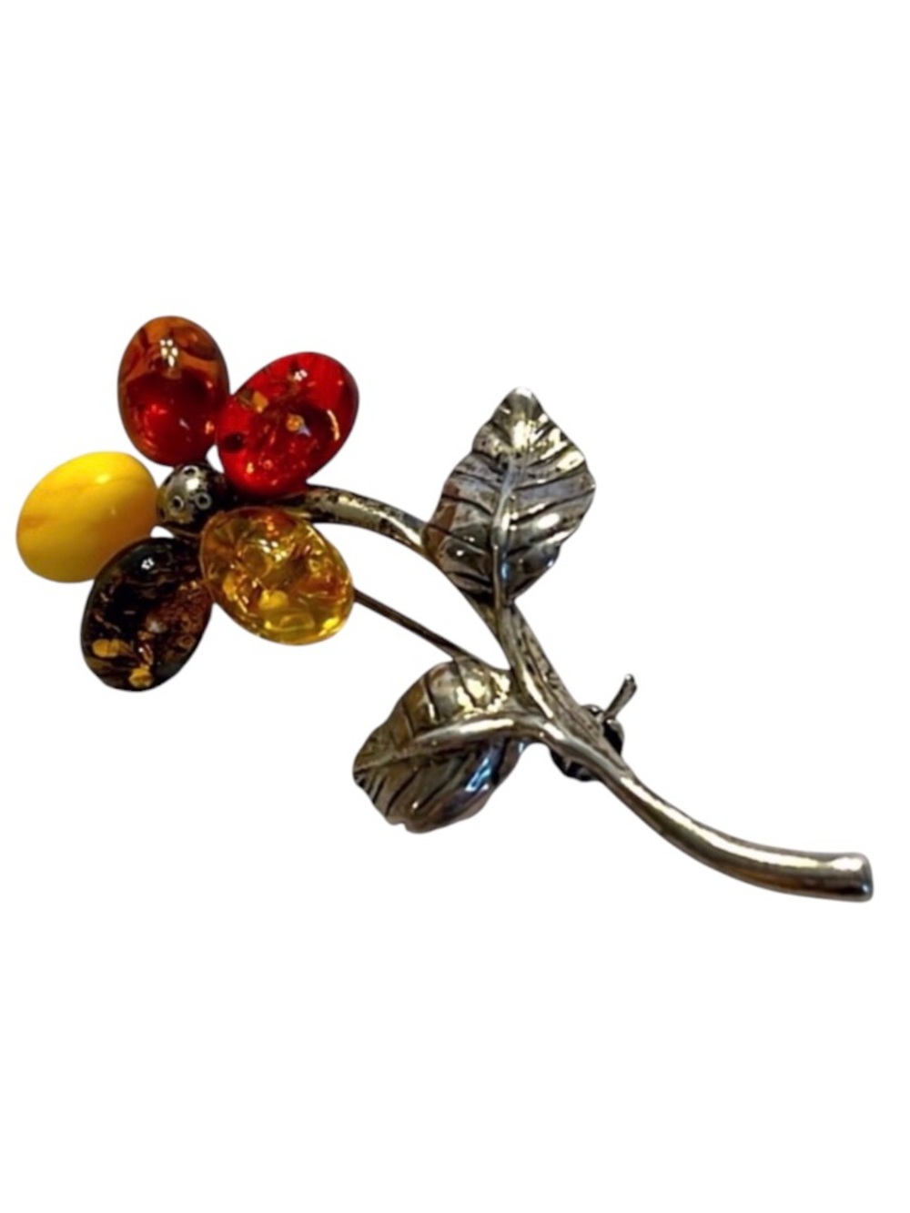 V8 925 POLAND Baltic Amber & Sterling Silver Brooch. Pre Owned
